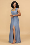 Straps Sweetheart Grey Blue Bridesmaid Dress