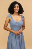 Straps Sweetheart Grey Blue Bridesmaid Dress