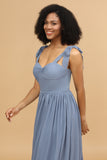 Straps Sweetheart Grey Blue Bridesmaid Dress
