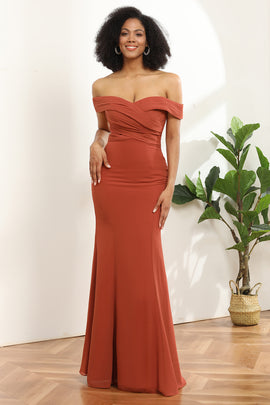 Terracotta Off The Shoulder Mermaid Bridesmaid Dress