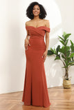 Terracotta Off The Shoulder Mermaid Bridesmaid Dress