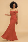 Terracotta Off The Shoulder Mermaid Bridesmaid Dress