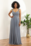 Off The Shoulder Grey Blue Bridesmaid Dress