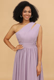 Lilac One Shoulder Chiffon Bridesmaid Dress