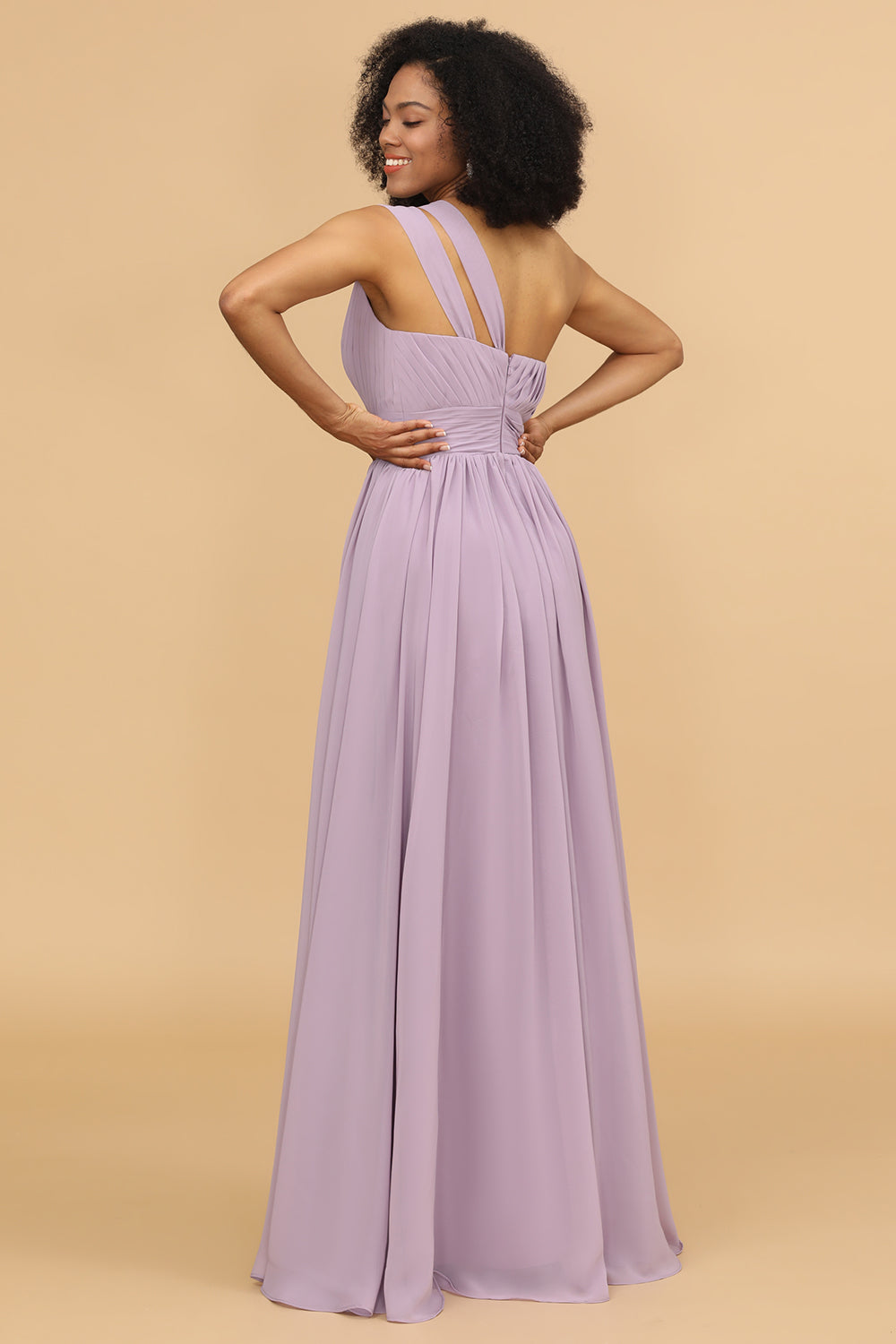Lilac One Shoulder Chiffon Bridesmaid Dress