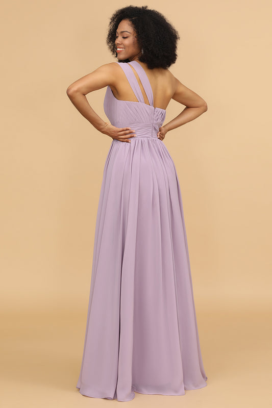 Lilac One Shoulder Chiffon Bridesmaid Dress