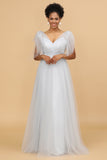 V-neck Grey Tulle Long Bridesmaid Dress