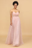 Blush Spaghetti Straps Tulle Long Bridesmaid Dress