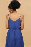Royal Blue Tea-Length Chiffon Bridesmaid Dress With Pleated