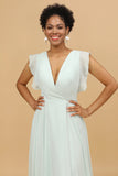 Mint Chiffon V-Neck A-Line Bridesmaid Dress