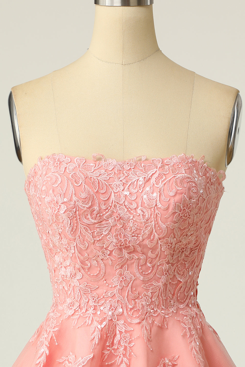 Blush Strapless Short Homecoming Dress with Appliques
