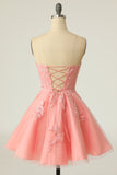 Blush Strapless Short Homecoming Dress with Appliques
