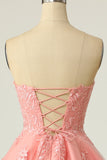 Blush Strapless Short Homecoming Dress with Appliques