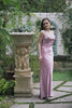 Sheath Spaghetti Straps Blush Long Bridesmaid Dress with Bowknot