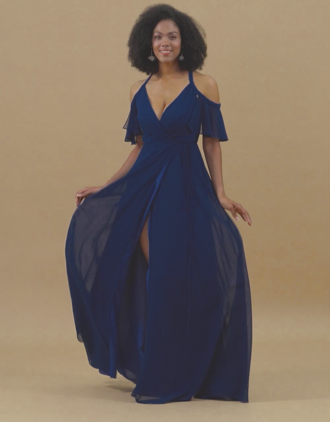 A-line Navy Chiffon Long Bridesmaid Dress