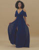 A-line Navy Chiffon Long Bridesmaid Dress