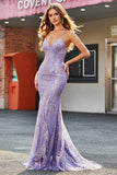 Lilac Sparkly Mermaid Long Prom Dress with Beading