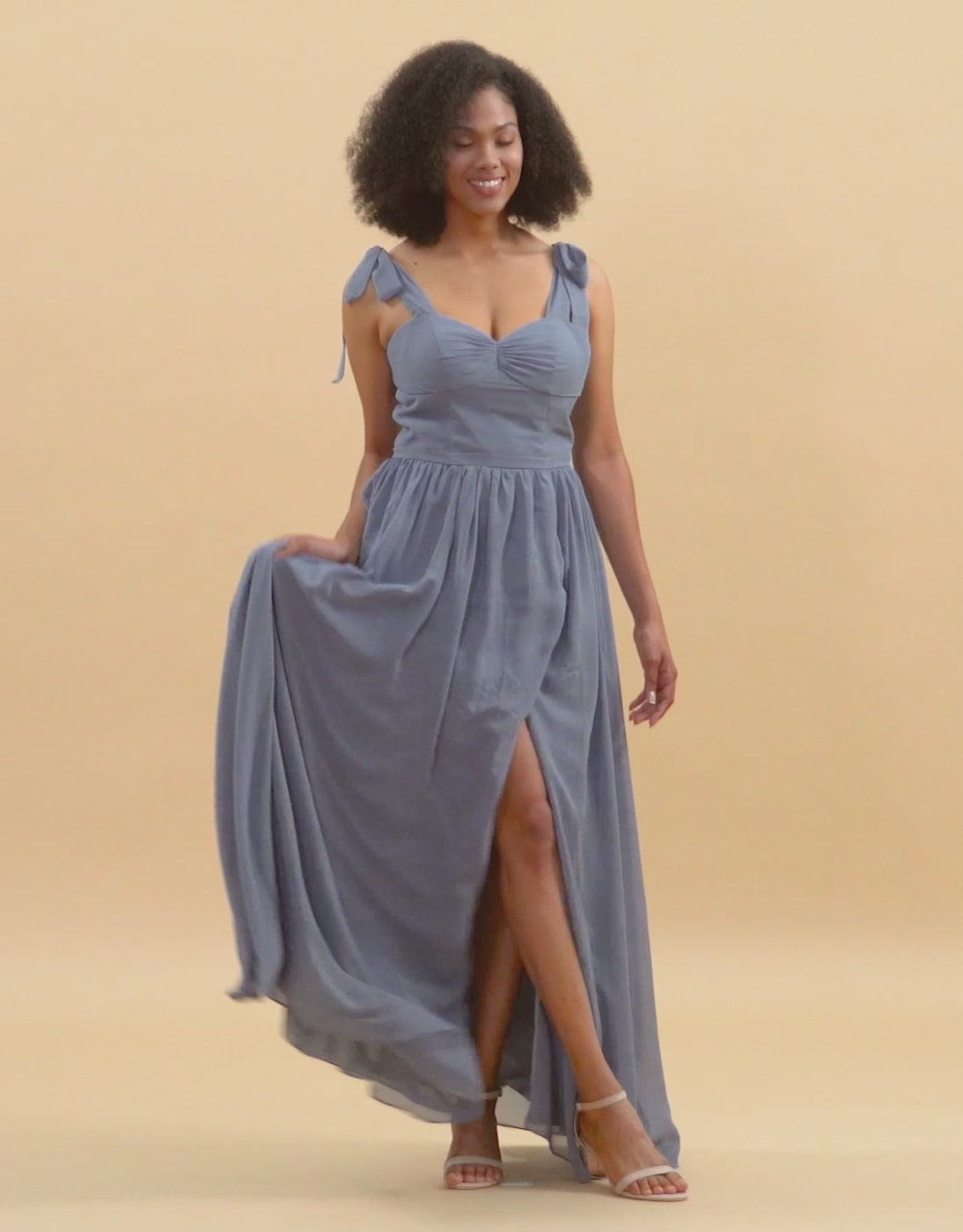 Straps Sweetheart Grey Blue Bridesmaid Dress