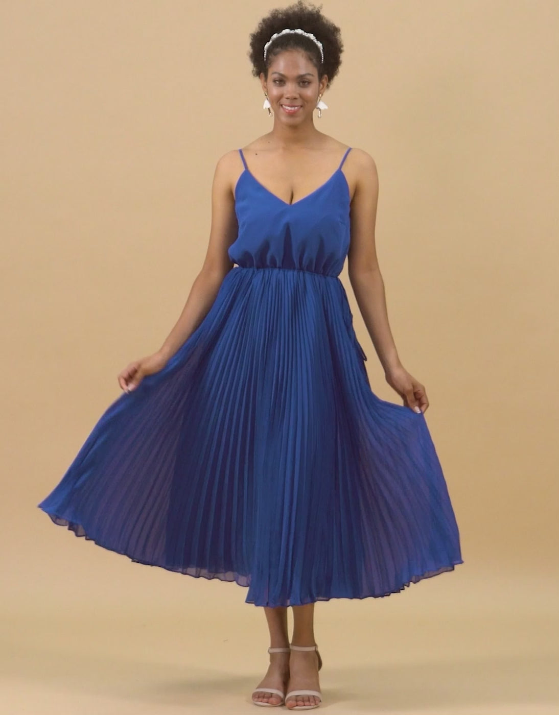Royal Blue Tea-Length Chiffon Bridesmaid Dress With Pleated