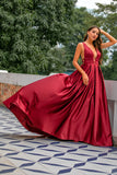 Burgundy Satin Long Prom Dress