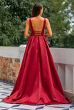 Burgundy Satin Long Prom Dress