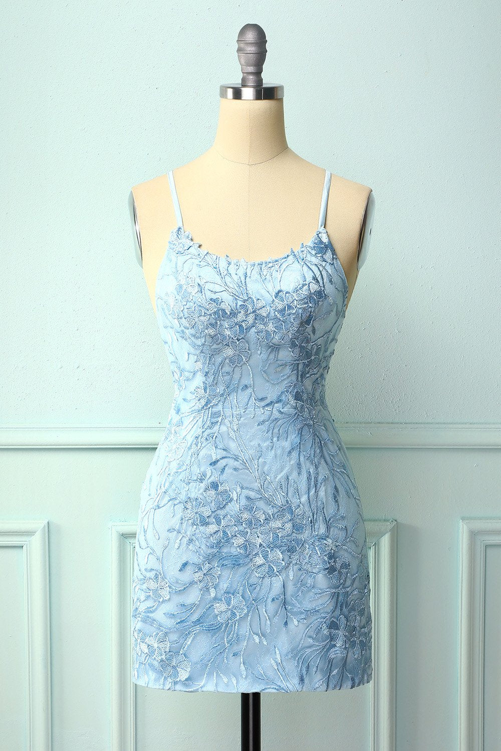 Light Blue Tight Homecoming Dress with Appliques