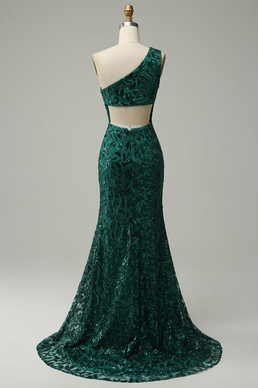 Sparkly Mermaid Peacock Blue Long Prom Dress with Slit