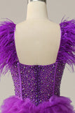 Sparkly Purple Beaded Tiered Long Prom Dress with Ruffles