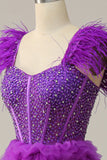 Sparkly Purple Beaded Tiered Long Prom Dress with Ruffles