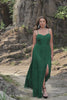 Dark Green Lace Spaghetti Straps Corset Prom Dress