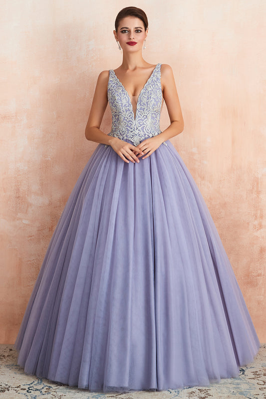 Purple Beaded Tulle Prom Dress