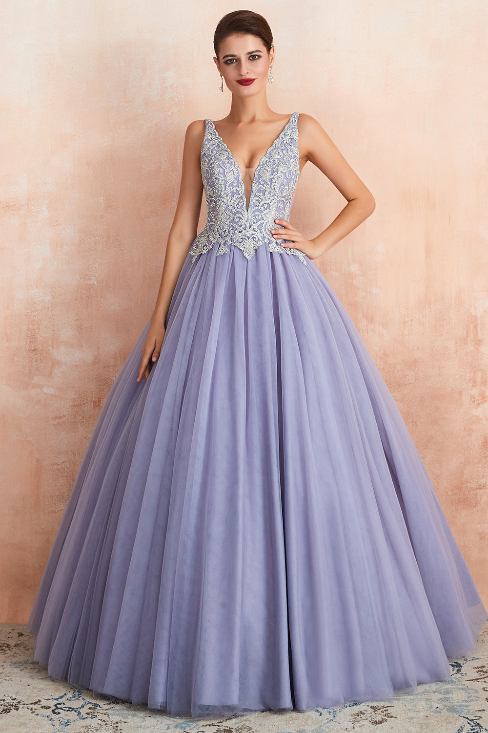 Purple Beaded Tulle Prom Dress