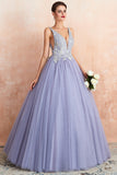 Purple Beaded Tulle Prom Dress