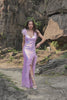 Sequins V-Neck Purple Prom Dress With Feathers