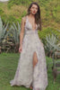 Iovry Purple Printed V-Neck Prom Dress With Slit