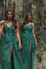 Dark Green A Line Tulle Prom Dress with Slit