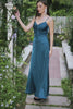 Peacock Blue Spaghetti Straps Long Prom Dress