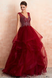 Burgundy Tulle Long Prom Dress