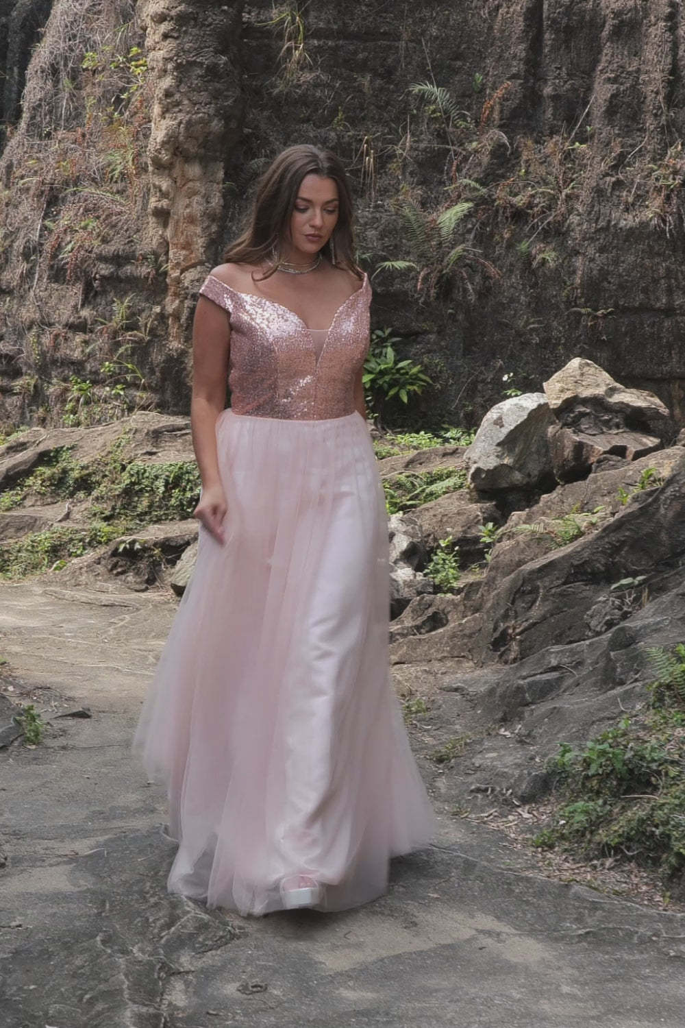 Off The Shoulder Sequin Tulle Prom Dress