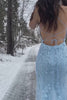 Mermaid Blue Long Prom Dress Backless Evening Dress