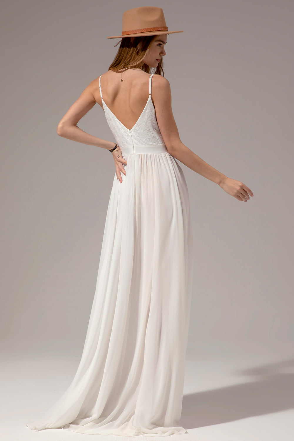 White Long Chiffon Bridesmaid Maxi Dress