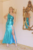 Sparkly Blue Sequins One Shoulder Long Prom Dress with Slit