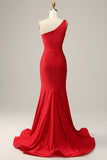 Red Mermaid One Shoulder Prom Dress