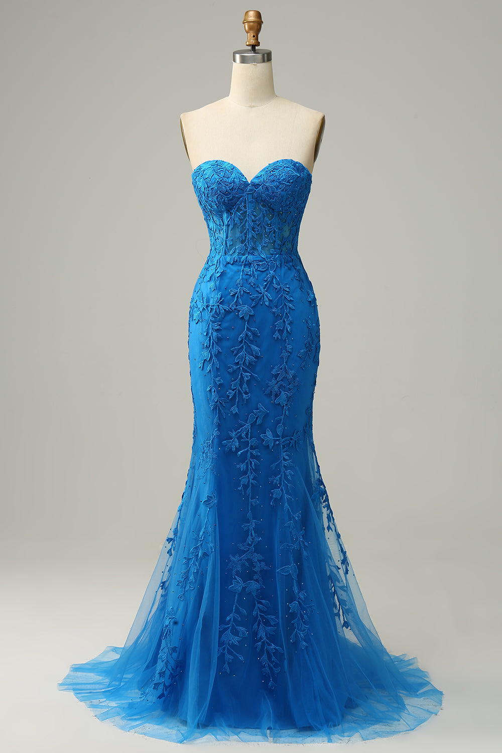 Mermaid Royal Blue Sweetheart Corset Back Prom Dress With Appliques