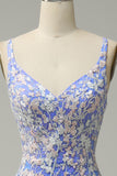 Mermaid V Neck Light Purple Beaded Long Prom Dress with Appliques