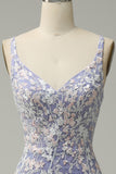 Mermaid V Neck Light Purple Beaded Long Prom Dress with Appliques