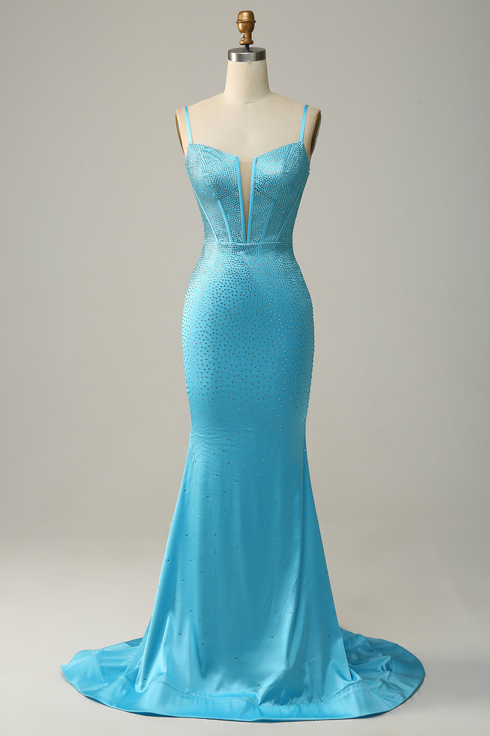 Mermaid Blue Corset Sequins Long Prom Dress
