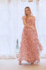 Ivory Red Flower Square Neck Prom Dress
