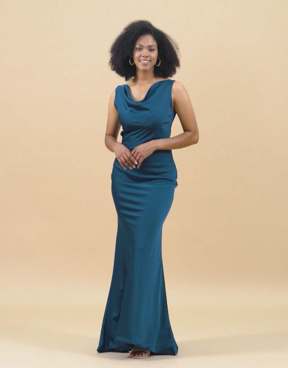 Ink Blue Mermaid Cowl Neckline Satin Bridesmaid Dress