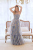 Halter Grey Blue A-Line Tulle Prom Dress with Embroidery